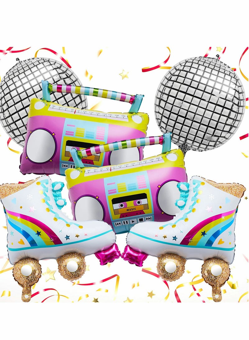 Excefore Roller Skate Boom Box Balloon Silver Disco Ball Balloons - 22 Inch,  Pack of 6, 4D for Decor, 70s Party Decorations | New Years Eve Supplies 2023 - Image 1