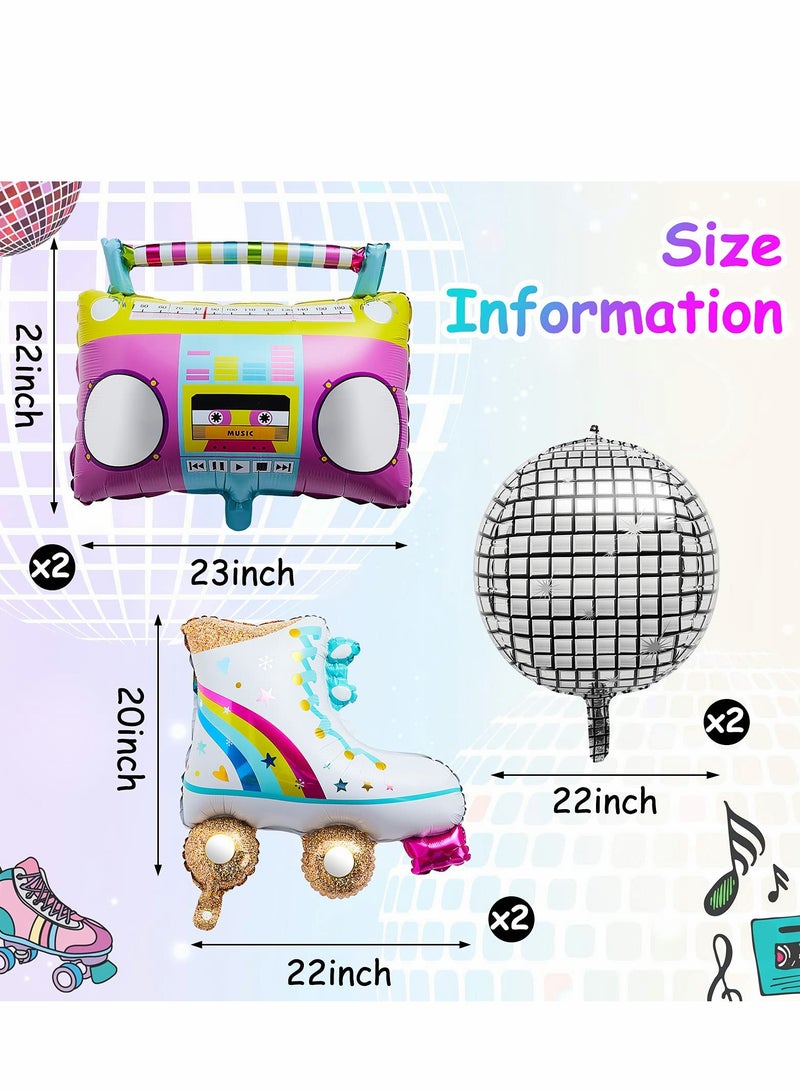 Excefore Roller Skate Boom Box Balloon Silver Disco Ball Balloons - 22 Inch,  Pack of 6, 4D for Decor, 70s Party Decorations | New Years Eve Supplies 2023 - Image 2