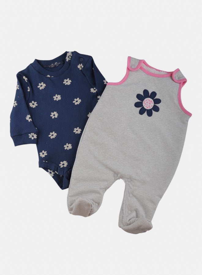 El Sayaad Baby Girl Inner Fur Dungarees & LS Bodysuit Winter Set