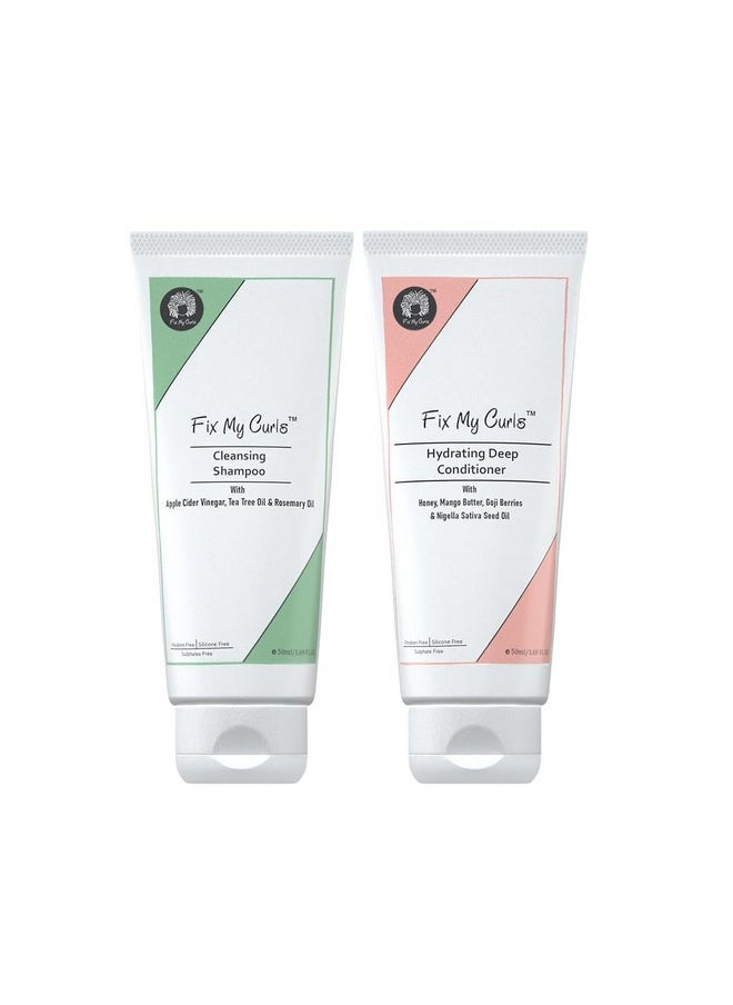 Fix My Curls Cleansing Shampoo & Hair Conditioner For Nourishing & Moisturizing | Curly Hair & Wavy Hair | Anti Dandruff Shampoo & Conditioner| With Tea Tree| Sulphate Free & Silicone Free | 50Ml Each  - Image 1