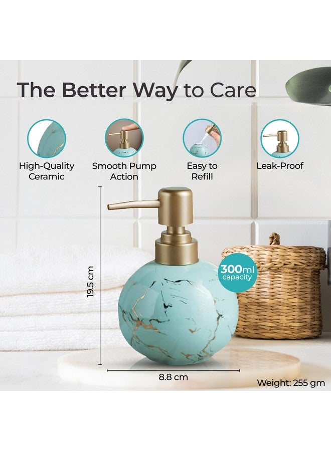 The Better Home 300ml Soap Dispenser for wash Basin - Light Blue | Round | Ceramic | Kitchen Accessories Items for Home - Image 2