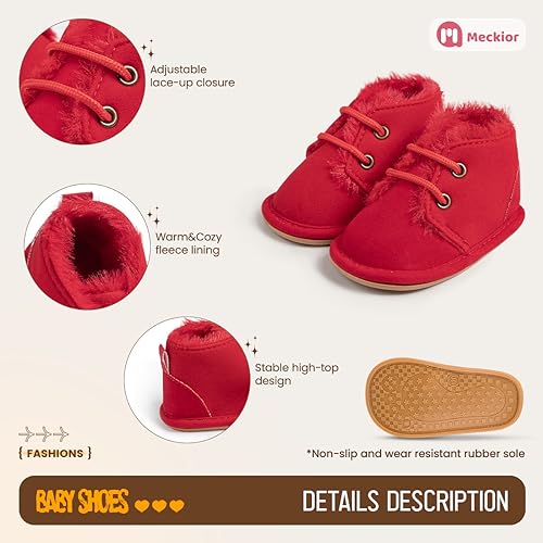 Meckior Baby Booties Newborn Infant Unisex Baby Girls Boys Velvet Rubber Anit-Slip Sole Shoes Toddler Fleece Cozy Winter Warm Prewalker Boots - Image 5