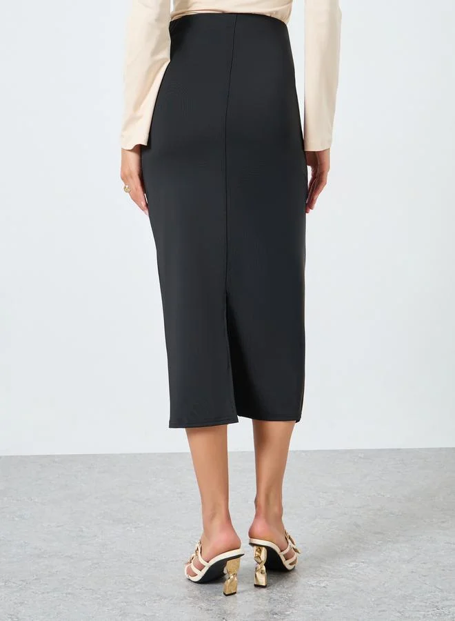 Take Two  Solid Ruching Detail Metallic Button Skirt for Women | Best Price UAE