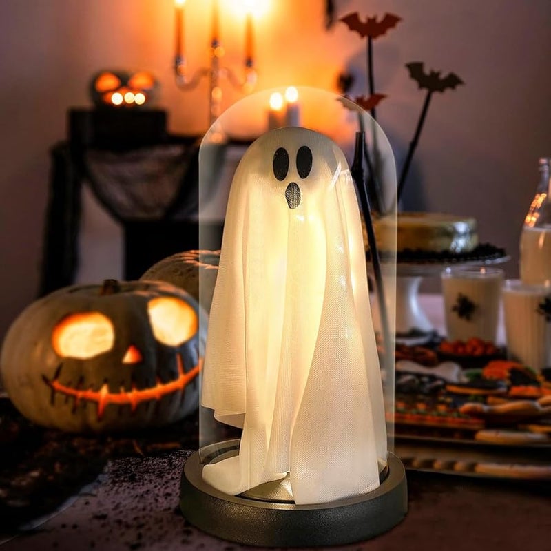 مصباح الأشباح الليلي LED الأبيض في كلوش زجاجي، ديكور داخلي لهالوين، طاولة المنزل، المطبخ، رف الموقد، الحفلة - Image 1