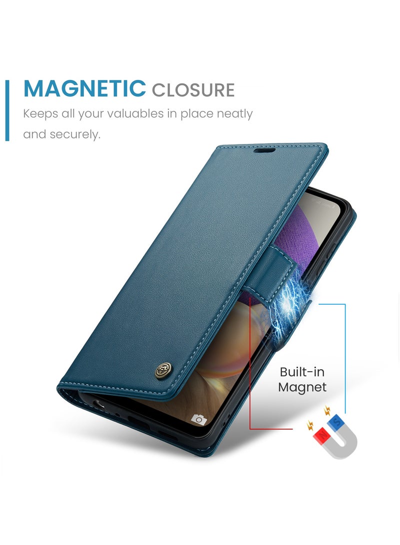 Flip Wallet Case for Samsung Galaxy A32 5G / M32 5G, Leather Magnetic Attachment Flip Case Blue - Image 3