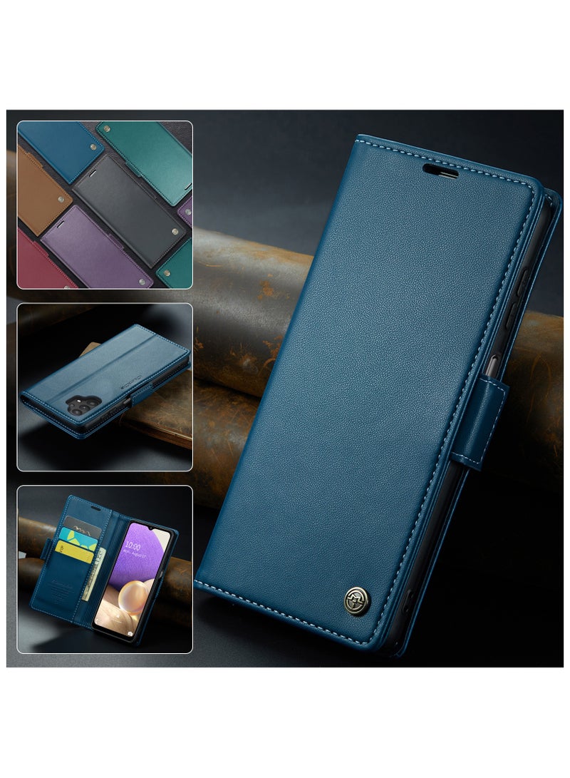 Flip Wallet Case for Samsung Galaxy A32 5G / M32 5G, Leather Magnetic Attachment Flip Case Blue - Image 4