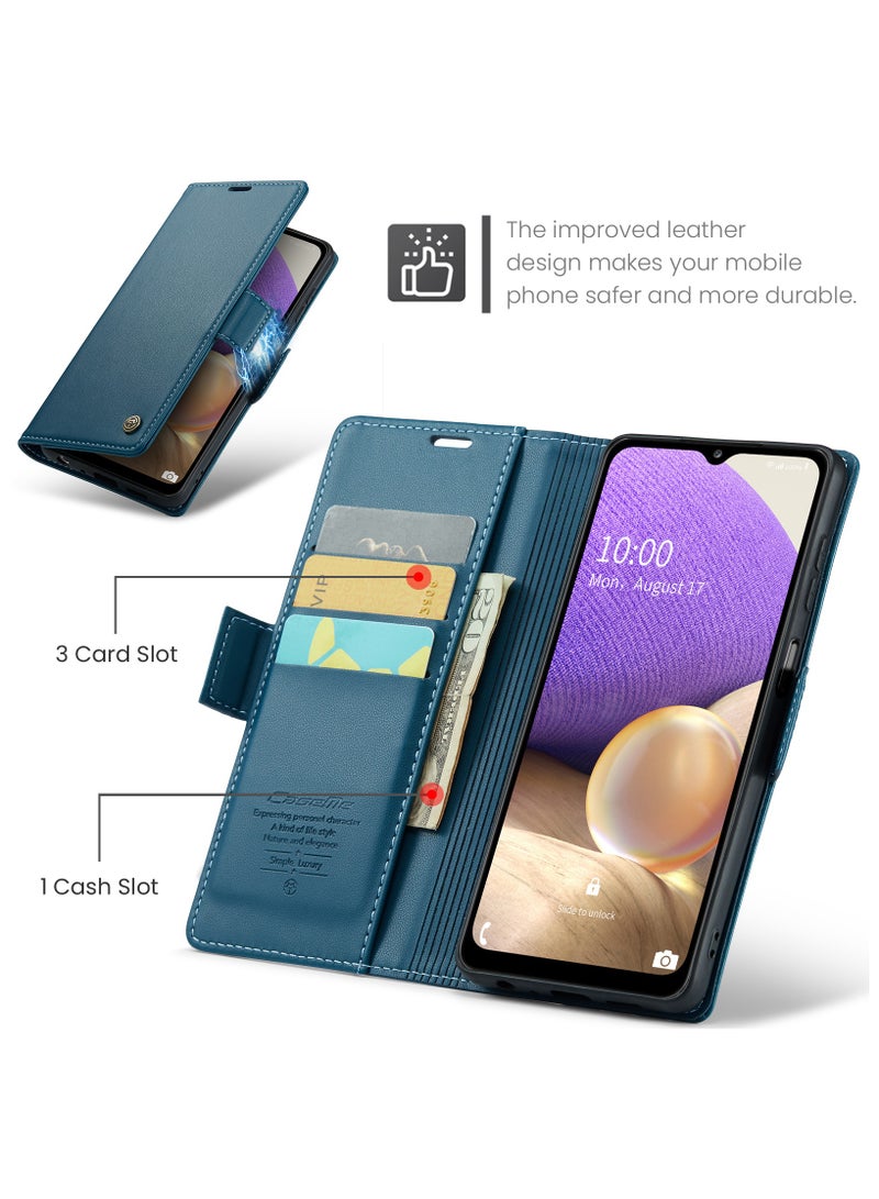 Flip Wallet Case for Samsung Galaxy A32 5G / M32 5G, Leather Magnetic Attachment Flip Case Blue - Image 2