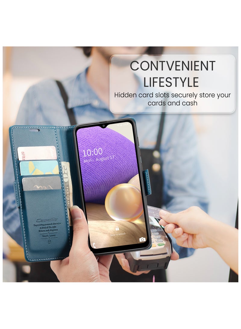 Flip Wallet Case for Samsung Galaxy A32 5G / M32 5G, Leather Magnetic Attachment Flip Case Blue - Image 5