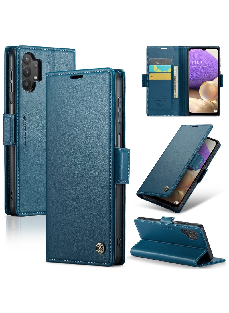 Flip Wallet Case for Samsung Galaxy A32 5G / M32 5G, Leather Magnetic Attachment Flip Case Blue - Image 1