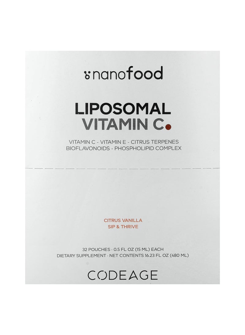 Codeage Nanofood, Liposomal Vitamin C, Citrus Vanilla, 32 Pouches, 0.5 fl oz (15 ml) Each