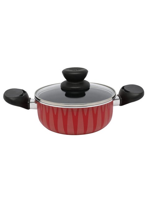 Non-Stick Aluminum Pot With Glass Lid With Heat Resistant Handle Red/Black