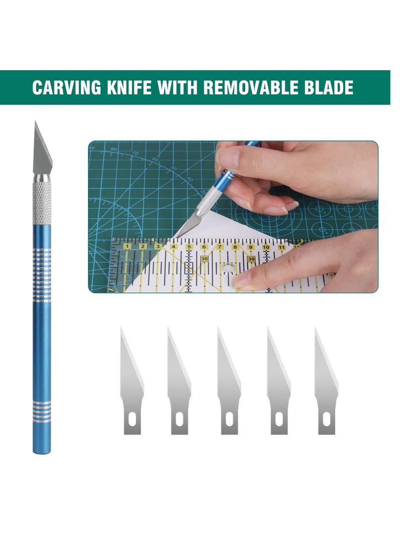 طقم قاطع دوار 45 مم - مجموعة مستلزمات الخياطة 96 قطعة مع 5 شفرات بديلة، حصيرة قطع، مسطرة رقعة، سكين نحت، مقصات، حقيبة تخزين، ومشابك خياطة لجميع احتياجاتك في الخياطة. - Image 3