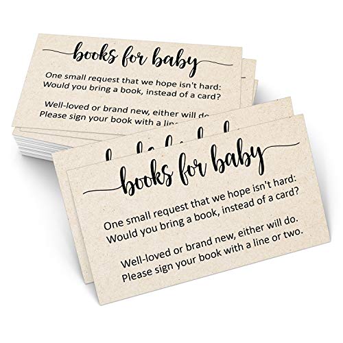 321Done Books for Baby Cards (Set of 50) 3.5 x 2 Baby Shower Insert for Invitations, Business Card Size, Book Instead of Card Request Gift, Small Rustic Kraft Tan - Made in USA - Image 1