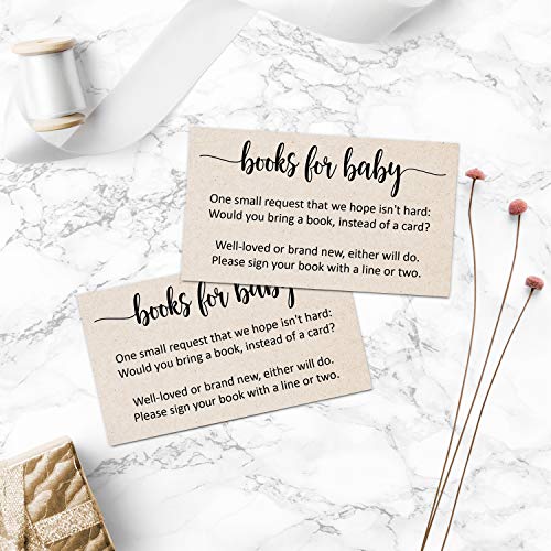 321Done Books for Baby Cards (Set of 50) 3.5 x 2 Baby Shower Insert for Invitations, Business Card Size, Book Instead of Card Request Gift, Small Rustic Kraft Tan - Made in USA - Image 3