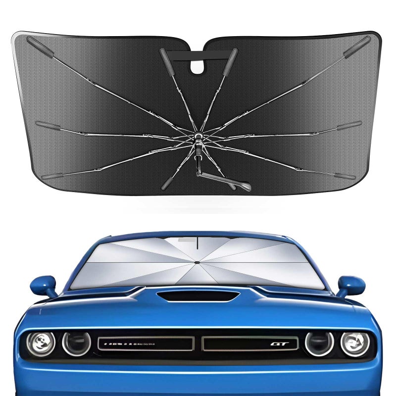 Portable Dodge Charger 2011202320112025 Chrysler 300 Windshield Sunshade Umbrella with Carry Bag2 in1 Ice Crystal Durable Compact Shade Umbrella UPF50 UV Front Window Protection Outdoor Camping