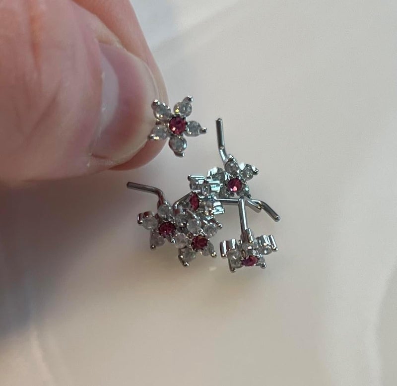 FifthCue 20G 6 CZ Flower Top 316L Surgical Steel L Bend Stud Nose Ring - Image 1