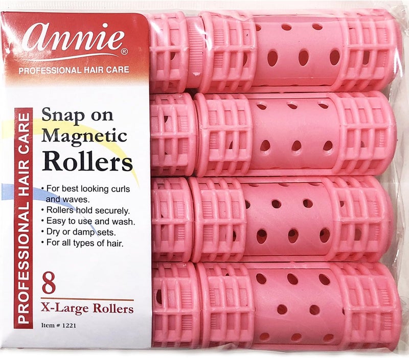 Annie Professional Hair Care Snap on Magnetic Rollers - 8 X-Large Rollers for Best Looking Curls and Waves