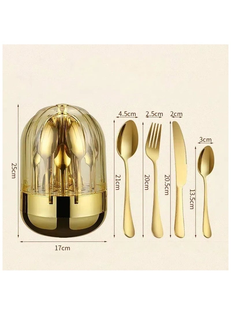 General Mood Egg Stainless Steel Western Knife Fork and Spoon Cutlery 24-Piece Set Rotatable Golden Egg Set Tableware Storage Rack  - Image 2