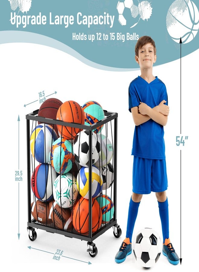 TomCare Garage Ball Rolling Storage Rack Large Capacity Basketball Holder with Elastic Rope [Hold 12-15 Balls][Easy to Take] Garage Sports Equipment Organizer cart with Wheels for Home, Outdoor Use - Image 2