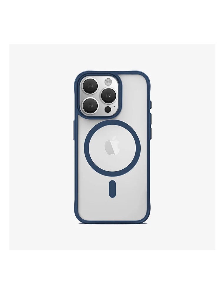 Bluw Magnetic Case for iPhone 13 Pro Max (6.7 Inch) – MagSafe Compatible, Shockproof Clear Back Cover with Matte Navy Blue TPU Frame