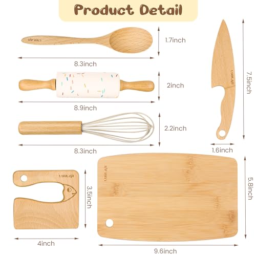 LUOLAO Wooden Kids Safe Knife and Kids Baking Set for Real Cooking, 6 PCS Toddler Montessori Kitchen Tools, Cooking and Baking for Little Chefs - Image 3