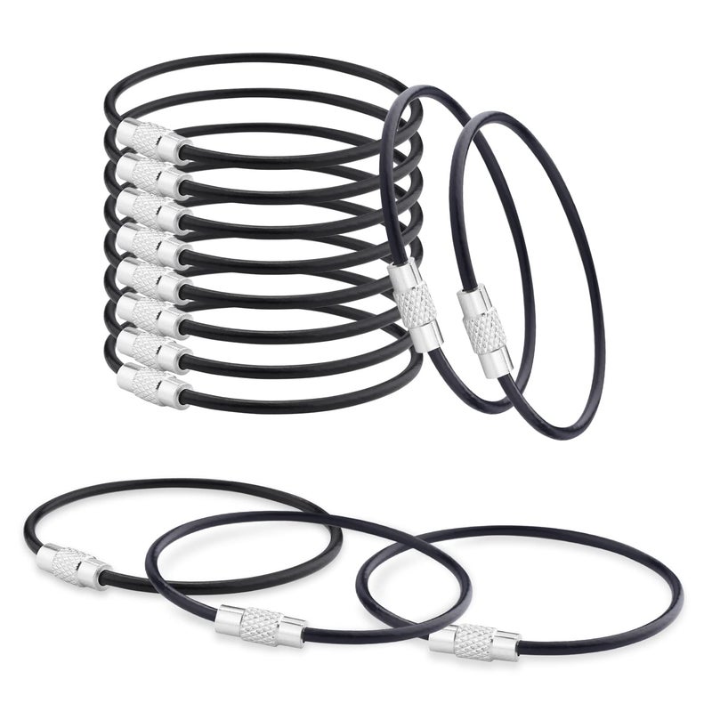 CooBigo CooBigo 25 Pack Stainless Steel Loops 2mm Coated Wire Keychain Cable Large Key rings 6 inch Key Chain for Women Luggage Tags Key Tags Keyrings Kitchen utensils Duster  Black 