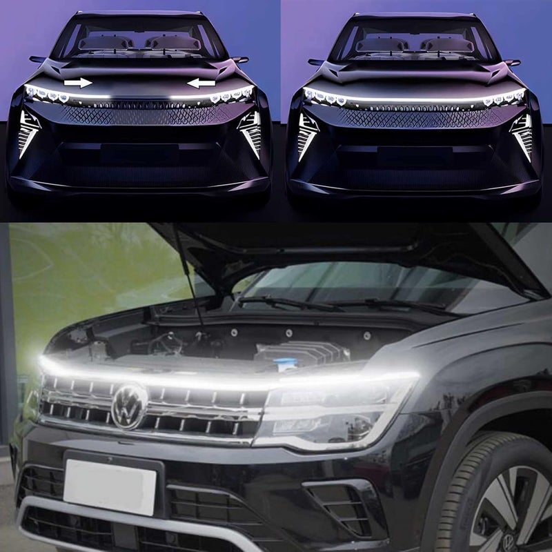ويوبلز طقم إضاءة غطاء محرك السيارة بتقنية المسح الديناميكي، شريط إضاءة LED لغطاء محرك السيارة بتقنية المسح، شريط إضاءة LED مرن ومقاوم للماء لغطاء محرك السيارة، إضاءة نهارية للسيارات والشاحنات (أبيض، 150 سم/59 بوصة) - Image 3