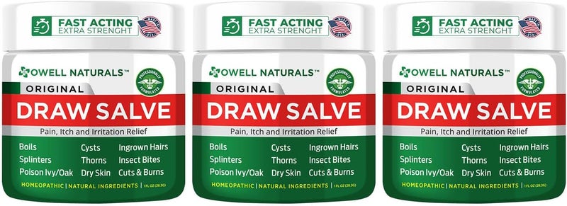 OWELL NATURALS Drawing Salve Ointment Fast Acting Formula for Skin, Splinters, Ingrown Hairs, Boils & Cyst, Bug Bites, bee Sting, Mosquito bite Itch, Poison Ivy (3 Pack)