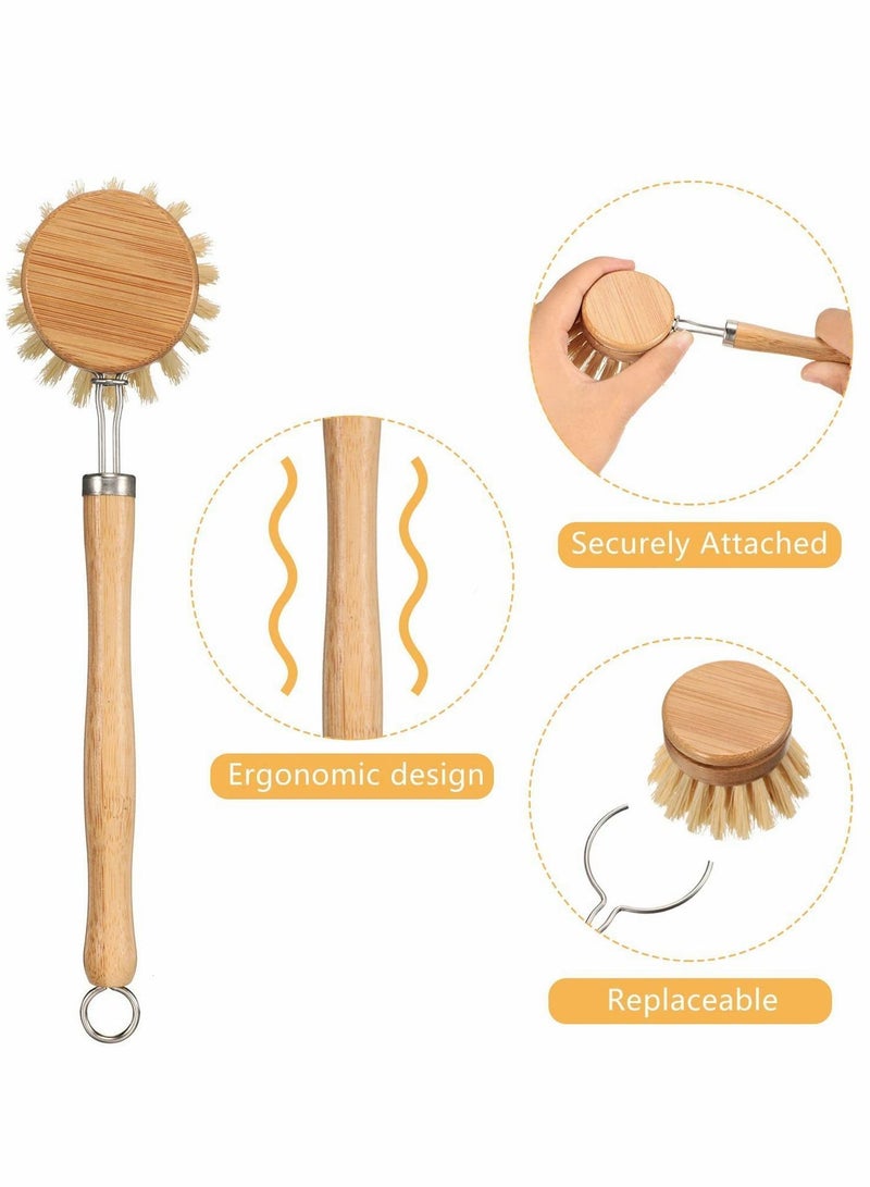 Y&D Wooden Kitchen Dish Brush, Include Bamboo Scrub Cleaning Brush and Replacement Heads for Room Supplies 8 Pieces - Image 3