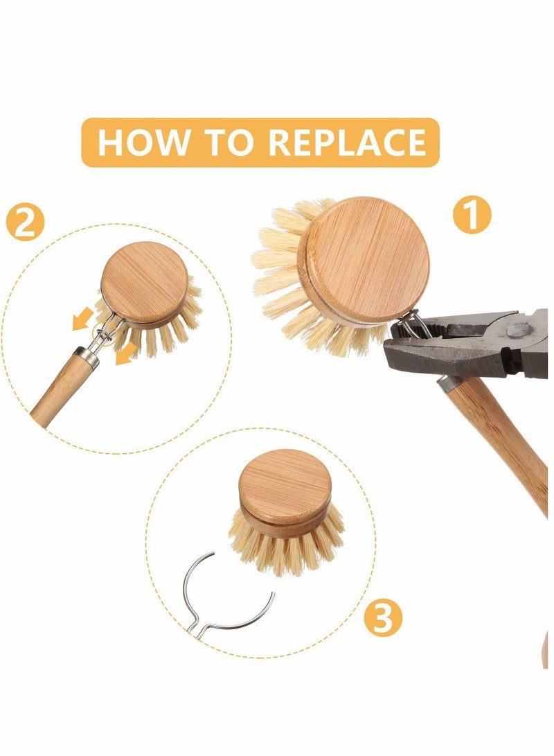 Y&D Wooden Kitchen Dish Brush, Include Bamboo Scrub Cleaning Brush and Replacement Heads for Room Supplies 8 Pieces - Image 4