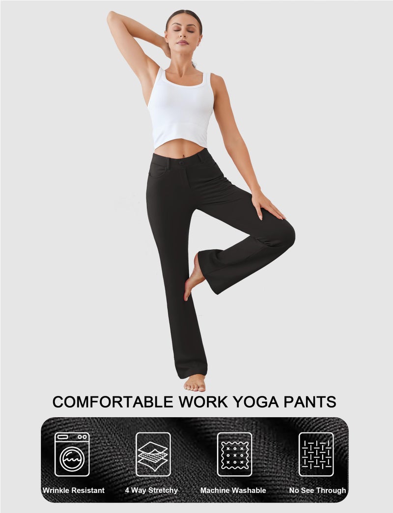 Houmous S-XXL 29''31''33''35'' Inseam Women's Bootcut Dress Pants w/Pocket Stretch Work Lounge Pant Office Casual Pants Black - Image 5