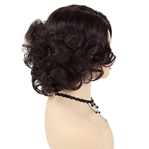 GNIMEGIL Brown Curly Wig 12 Inch Short Hair Fleabag Wigs Natural Fluffy Synthetic Wig Carnival Party Halloween Costume For Women Layered Wavy Brown Chin Length Wigs - Image 3