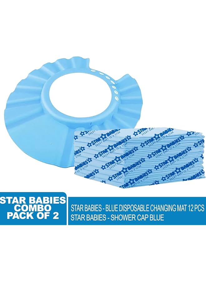 ستار بيبيز مجموعة كومبو من 2 سجادة تغيير حفاضات للاستخدام مرة واحدة، عبوة من 12 قطعة مع غطاء استحمام أزرق - Image 2