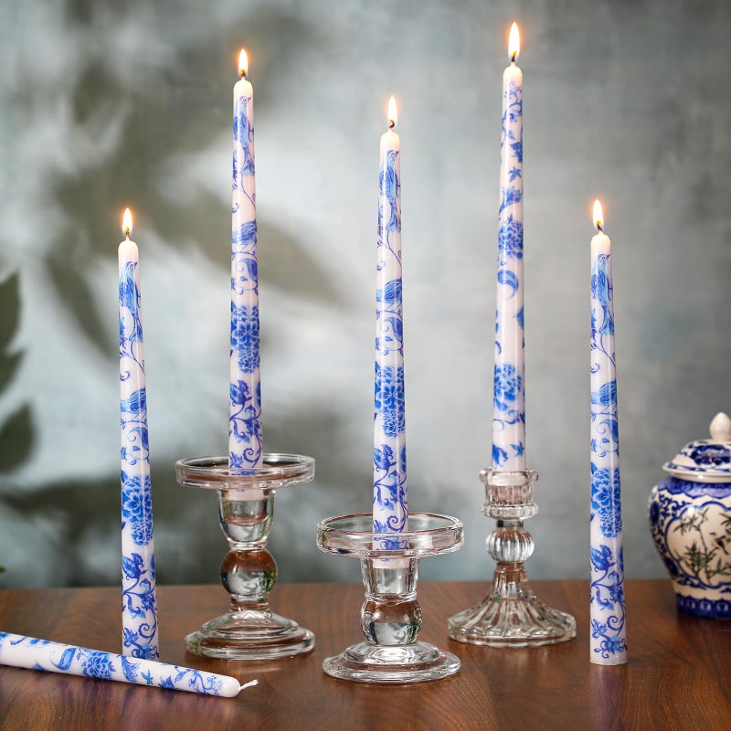 Threlaco 9.8" Long Taper Chinoiserie Porcelain Candlesticks Dripless Bridal Wedding Shower Candle Blue White Decorations Unscented Taper Candles for Party Gift Home Decor - Image 1