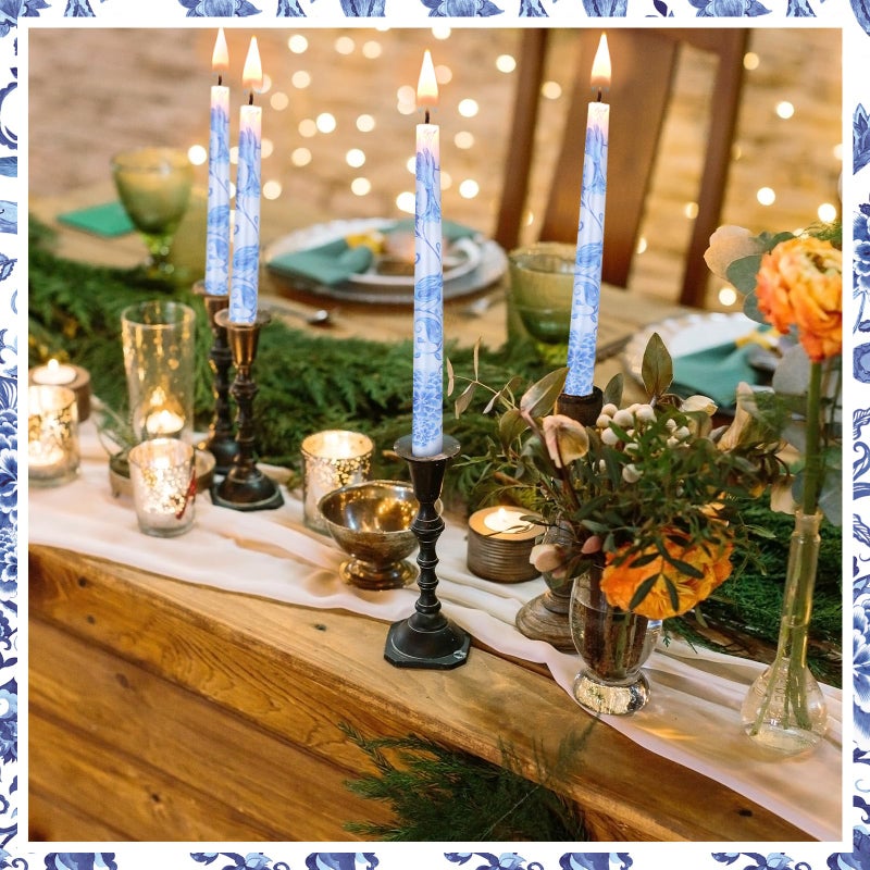 Threlaco 9.8" Long Taper Chinoiserie Porcelain Candlesticks Dripless Bridal Wedding Shower Candle Blue White Decorations Unscented Taper Candles for Party Gift Home Decor - Image 5