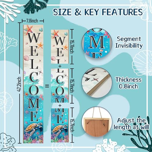 KAPLIPE Sea Turtle Welcome Sign for Front Door, Beach Outdoor Porch Sign Home Decorations Standing Yard Sign Seasonal Wood Door Sign for Garden Tall Summer Welcome Vertical Signs for Patio Wall - Image 5