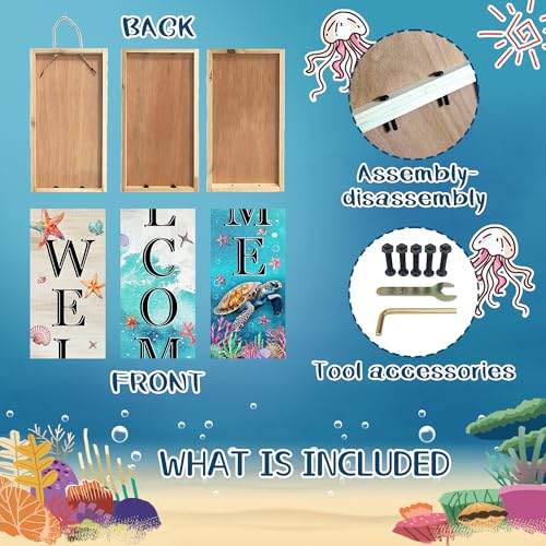 KAPLIPE Sea Turtle Welcome Sign for Front Door, Beach Outdoor Porch Sign Home Decorations Standing Yard Sign Seasonal Wood Door Sign for Garden Tall Summer Welcome Vertical Signs for Patio Wall - Image 4