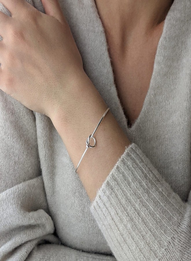 Silverly Friendship Love Knot Sterling Silver Bangles for Women Solid 925 - Classic Friendship Bracelet - Bridesmaid Gift Jewelry - Thin Band Sterling Silver Bracelet for Women - Image 3
