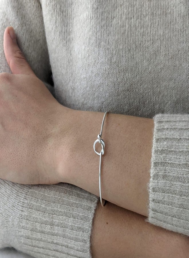 Silverly Friendship Love Knot Sterling Silver Bangles for Women Solid 925 - Classic Friendship Bracelet - Bridesmaid Gift Jewelry - Thin Band Sterling Silver Bracelet for Women - Image 2