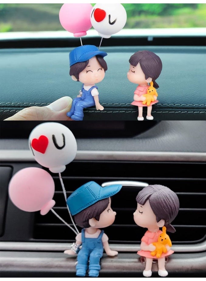زينة سيارة مجسمات تزين السيارة بشكل ولد وفتاه وبالونه بتصميم رومانسي مناسبة للزوجين لإضافة لمسة مميزة الى ديكور سيارتك باللون الأحمر - Image 1