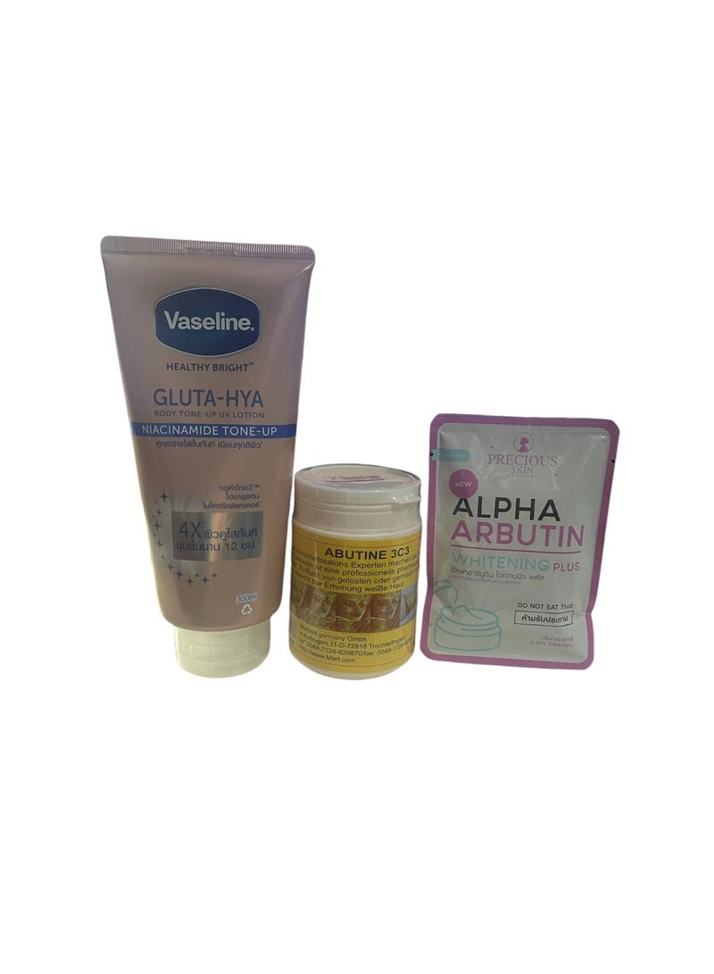 gluta hya niacinamide tone up, abutine c 3 c, alpha arbutin