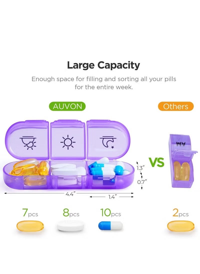 Weekly Pill Organizer 3 Times A Day, Portable Travel Pill Box 7 Day with Large Compartments, Portable Travel Pill Case for Vitamins, Medicine, Fish Oils, Supplements (Transparent shell, Color Box)