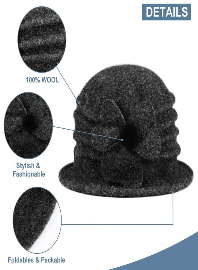 Sumolux Women Beret Hat French Vintage Floral Wool Dress Cloche Classic Winter Hat 1920s - Image 3