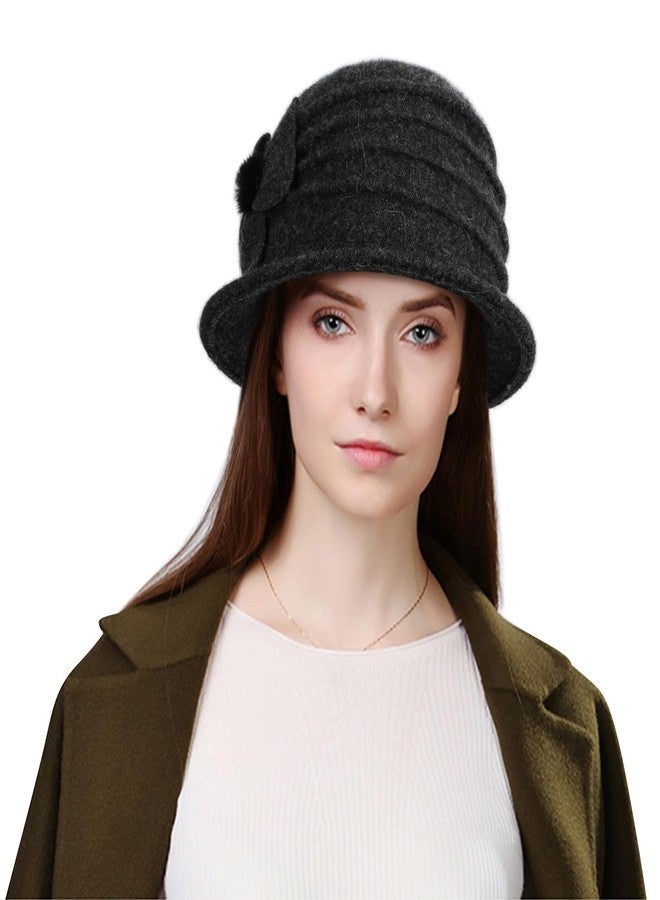 Sumolux Women Beret Hat French Vintage Floral Wool Dress Cloche Classic Winter Hat 1920s - Image 2