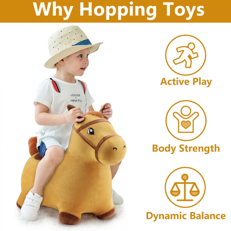 iPlay, iLearn Bouncy Pals Hopping Horse, Toddler Girl Boy Inflatable Bouncing Animal Hopper Toy, Outdoor Indoor Plush Ride on Bouncer, Baby Birthday Gift 18 Month 2 3 4 Year Old Kid - Horse - Image 2