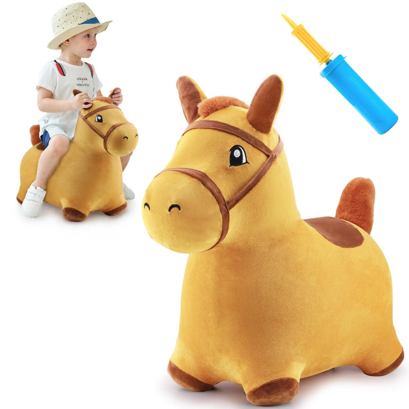 iPlay, iLearn Bouncy Pals Hopping Horse, Toddler Girl Boy Inflatable Bouncing Animal Hopper Toy, Outdoor Indoor Plush Ride on Bouncer, Baby Birthday Gift 18 Month 2 3 4 Year Old Kid - Horse - Image 1