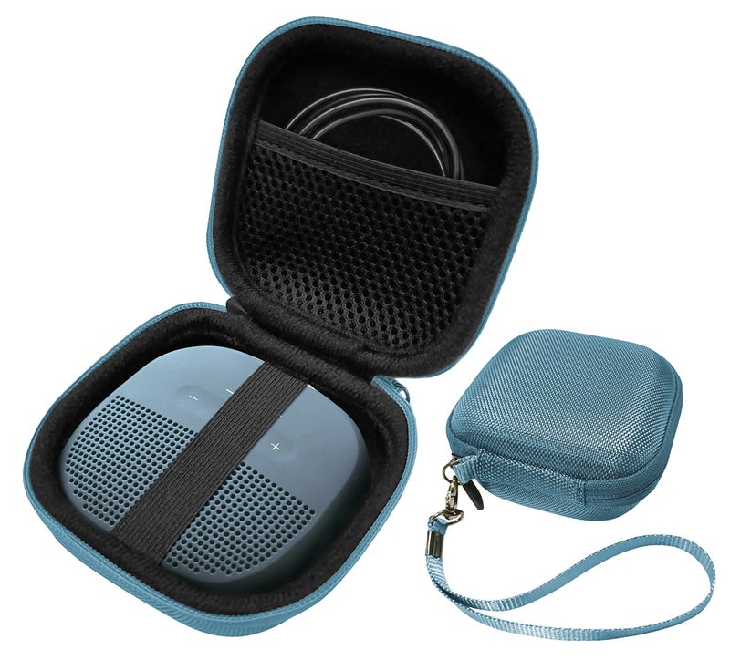 WGear Feature Protective Case for Bose SoundLink Micro Bluetooth Speaker by WGear, Featured Design with mesh Pocket for Cable and Other Accessories, Elastic Strap to Secure Device (Stone Blue case) - Image 1