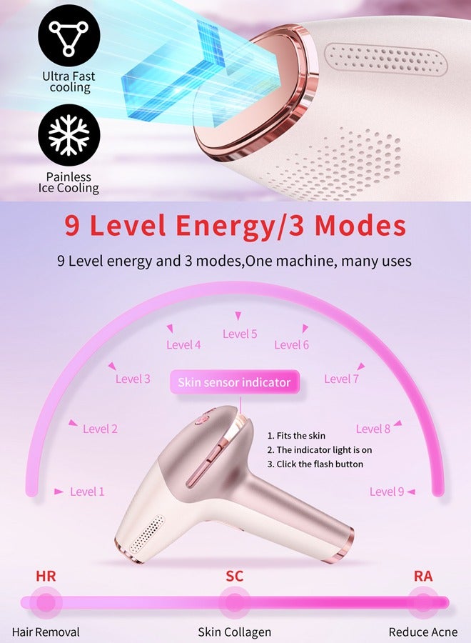 GOLD PINK, 3-In-1 Home laser hair removal device with IPL technology and cooling function for painless hair removal/Skin rejuvenation/Remove spots and fine acne,Using photorejuvenation light source, infrared light activates collagen, reduces wrinkles and restores skin elasticity - Image 3