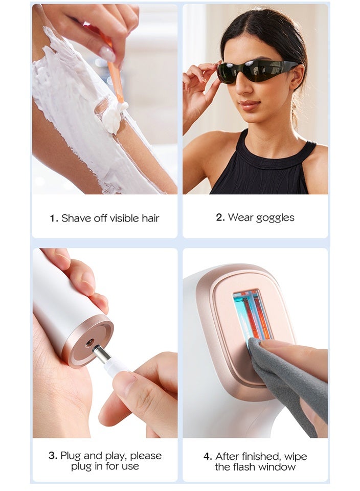 GOLD PINK, 3-In-1 Home laser hair removal device with IPL technology and cooling function for painless hair removal/Skin rejuvenation/Remove spots and fine acne,Using photorejuvenation light source, infrared light activates collagen, reduces wrinkles and restores skin elasticity - Image 5