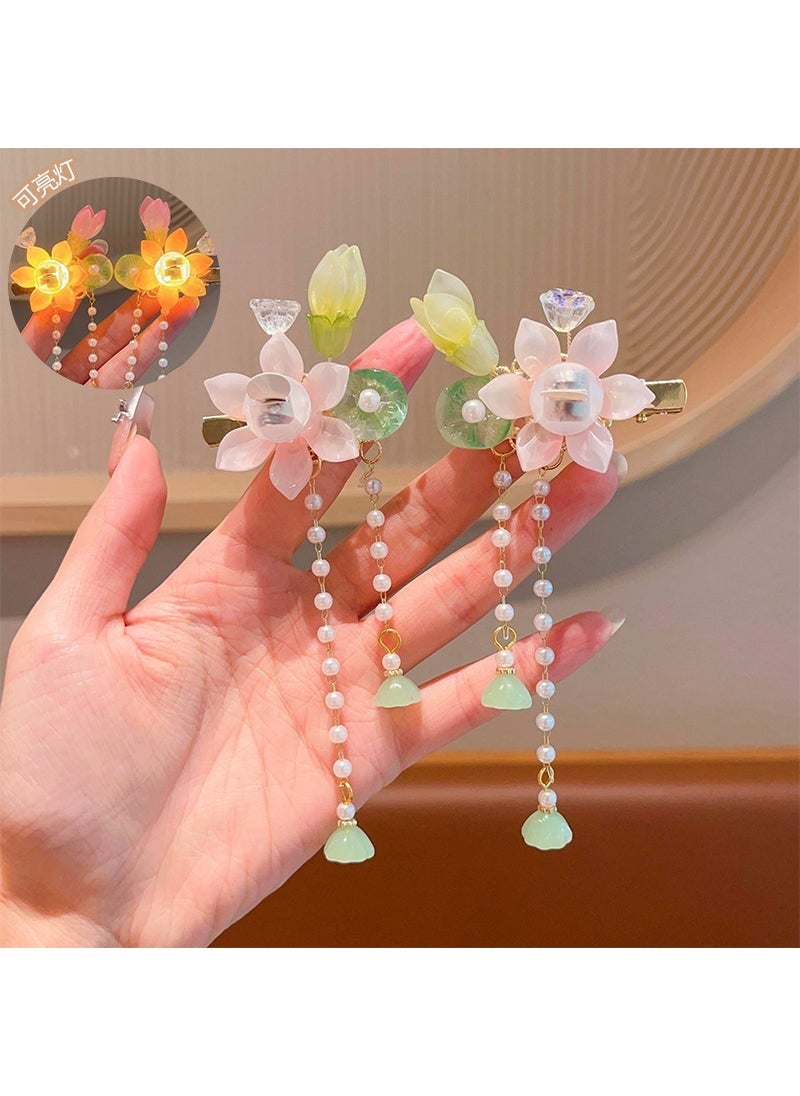 Generic Retro Hair Accessories for Girls Water lotus moonlight-1 pair [can light up] 